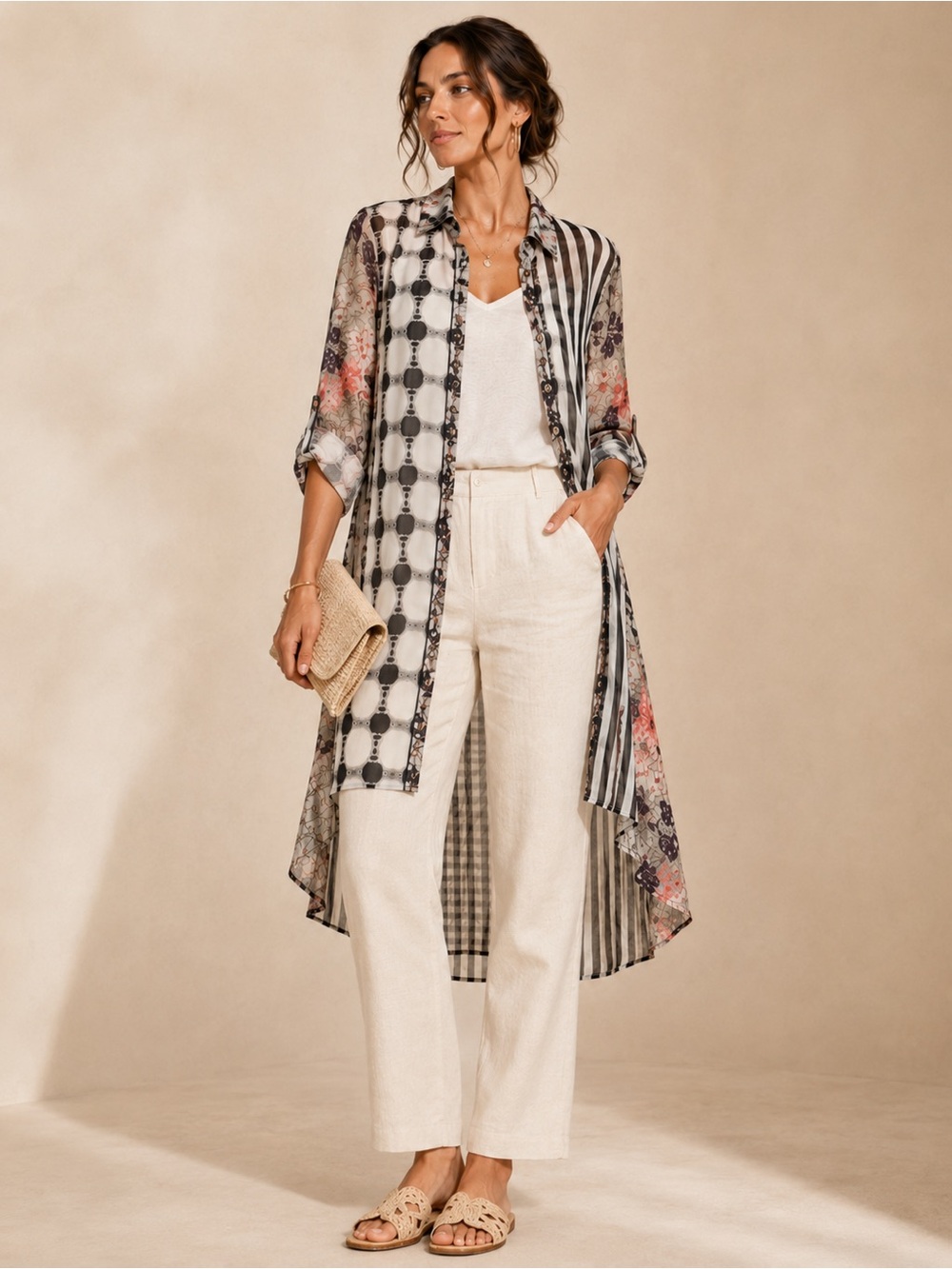 Funsport - Chiffon Two-Pattern Hi-Low Duster – Size M
